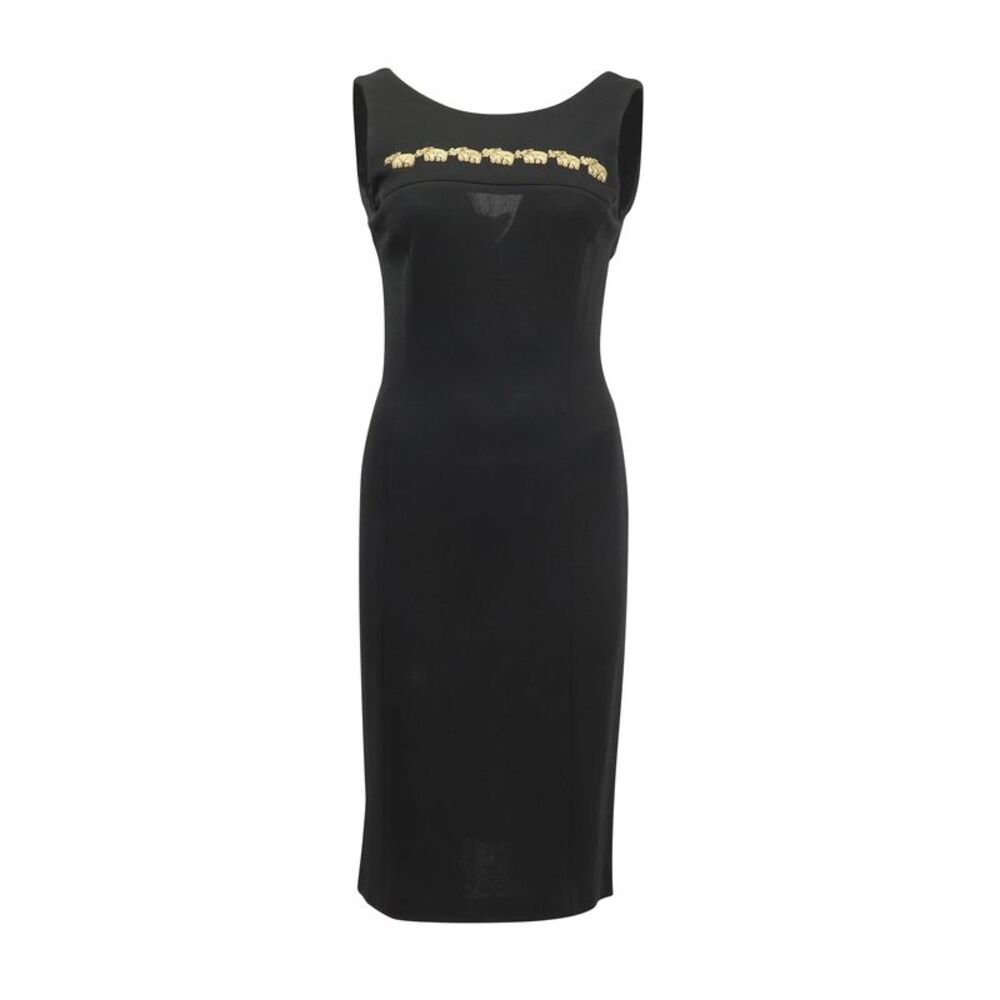 Escada by Margaretha Ley Sleeveless Elephant Embroidered Dress in Black Rayon
